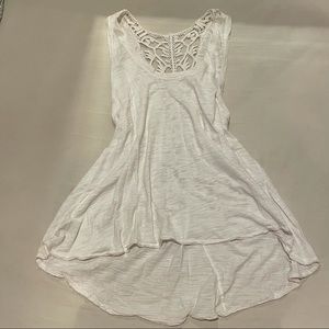 white flowy top with lace back